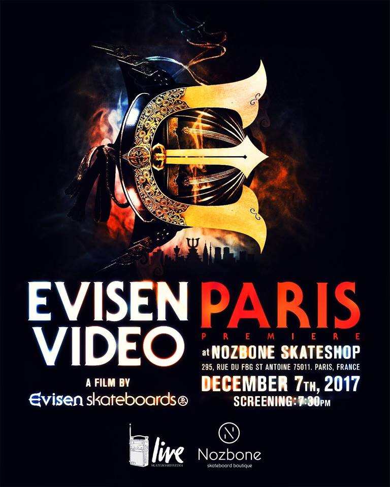 Evisen Skateboards movie premiere Paris jeudi 7 decembre 2017